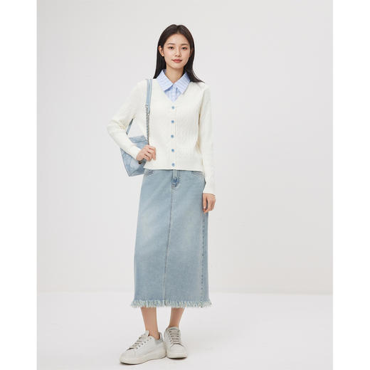 IEF/爱依服2025春季 韩系风通勤百搭磨边下摆设计牛仔长包裙N41274 商品图1