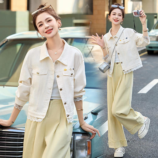 蕾丝花边牛仔外套女短款2025春季新款小个子休闲百搭洋气夹克上衣 商品图2