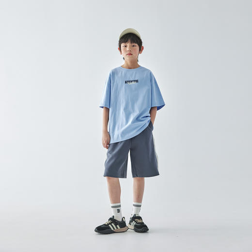 蓝汽水2025夏季美式宽松短袖T恤春款全棉针织字母印花亲子款上衣 商品图1