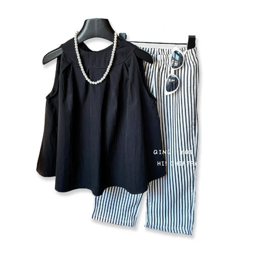 【甜美纯色裙裤套装】儿童裙裤套装女宝宝背心吊带裙直筒裤夏装女童纯色半身裙条纹裤子 商品图4