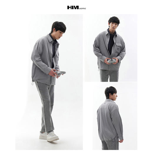 HIM漢崇 字母织唛工装口袋轻薄舒适休闲条纹衬衫外套男 2026春季 商品图3