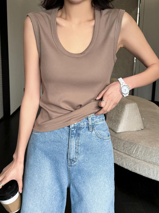 春夏新品【U型领宽肩带背心】无袖上衣 遮副乳百搭外穿宽松莱赛尔棉螺纹背心女  商品图8