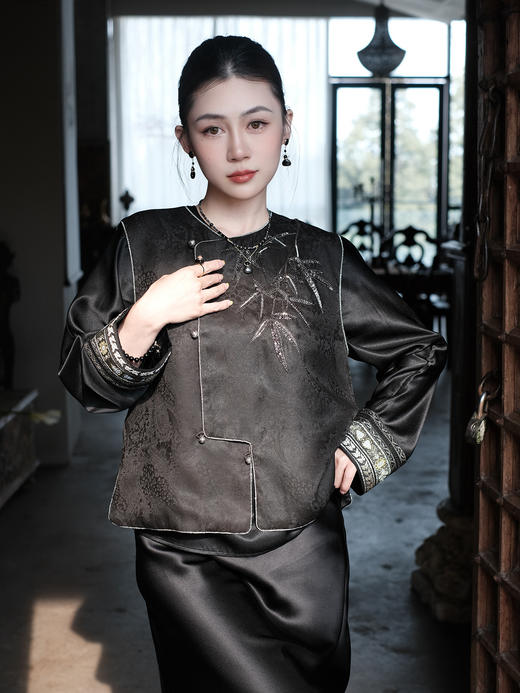 盛唐牡丹 |手工珠绣香云纱马甲 商品图5