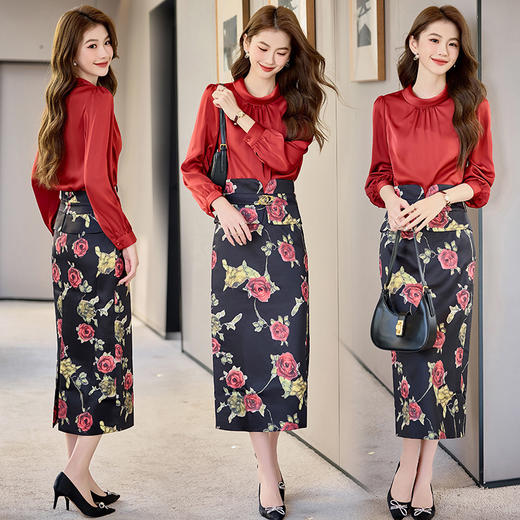 2025年春季时髦气质套头上衣印花半身裙时尚潮流两件套裙HR-SSQJRA978-6 商品图3