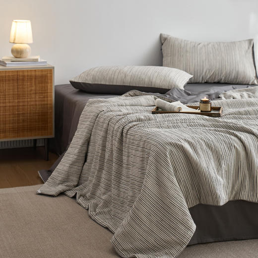 自然醒原创侘寂夏被全棉色织提花轻奢夏季空调被薄被子被芯床单床品四件套LFS 商品图4