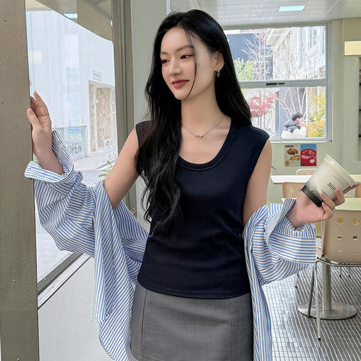 春夏新品【U型领宽肩带背心】无袖上衣 遮副乳百搭外穿宽松莱赛尔棉螺纹背心女  商品图12