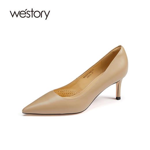 westory22年新款设计感气质名媛法式纯色真皮不累脚高跟单鞋72491 商品图1