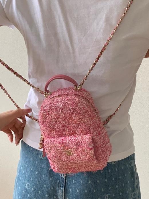 香奈儿24smini粉色粗花呢书包双肩包（HH） 商品图4
