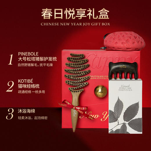 Krramel 限定礼盒 LH-046 刮痧板+醋酸发夹+鹿角发带（焦糖） 猪鬃按摩梳子实用护发礼盒生日礼物女生梳子女士专用礼品 商品图1
