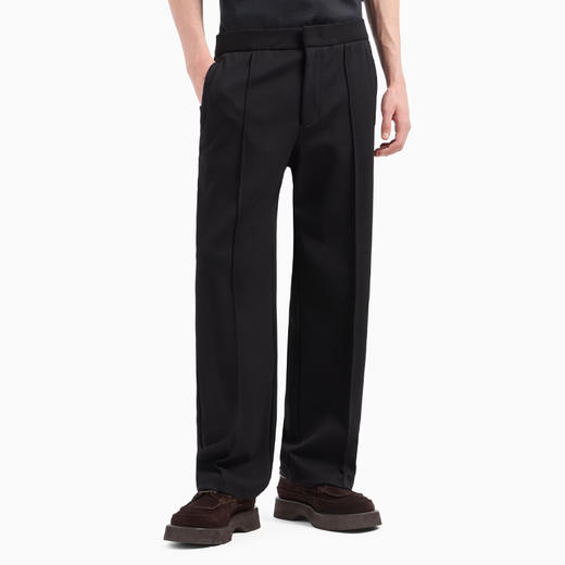 EMPORIO ARMANI 阿玛尼 男士 EA 徽标牌罗纹平纹针织休闲裤 黑色 EM000969 AF13488 UC001 商品图1