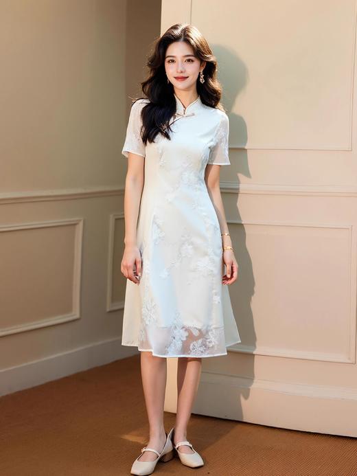 【清仓超15天不保价】奢姿2025夏装新款胖mm大码女装改良旗袍绣花气质连衣裙开叉A字裙9932852928【1】 商品图1