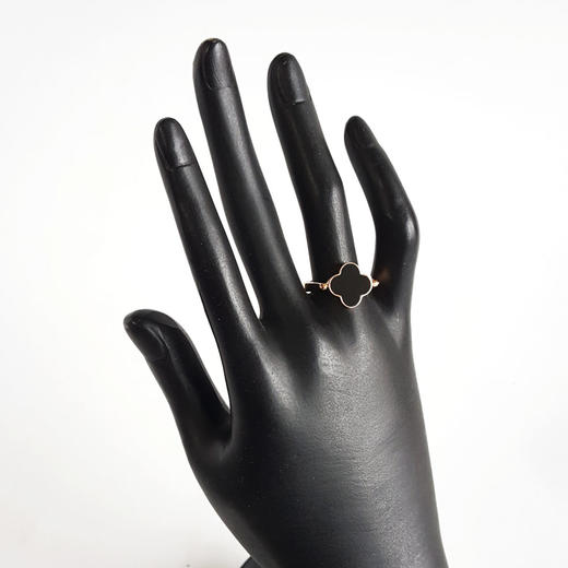 【天然正品】A货翡翠AU750黄金镶天然冰种幸运四叶草可翻转墨翠戒指19号（戒圈可改）女士现售价：3280！130325AH32 商品图7