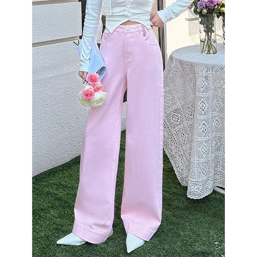 【钰米】秋季新款 洗水棉 细闪 直筒阔腿 牛仔裤 Y5C03N1300 商品图0