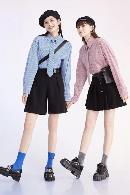 A21 宽松款红白条纹领带衬衫上衣 18004 商品图2