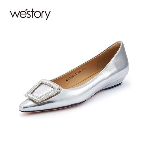 westory2023秋季新款金属饰扣细低跟尖头舒适女单鞋73241 商品图2