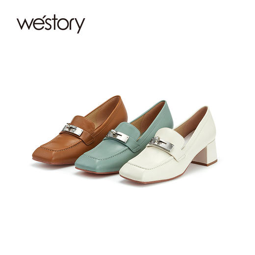 westory2023春季新款粗跟优雅通勤高跟鞋深口单鞋女55261 商品图0