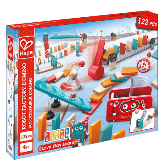 Hape多米诺骨牌玩具识字认知拼装积木1-3-6岁男女小孩儿童礼物早教 122粒 机械多米诺发射器套 E1057 商品图1