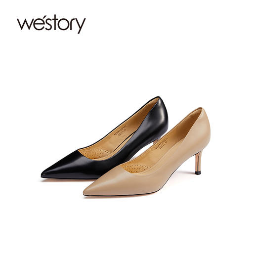 westory22年新款设计感气质名媛法式纯色真皮不累脚高跟单鞋72491 商品图0