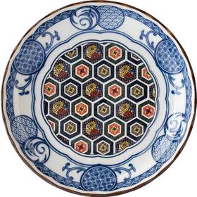 日本进口MARUSAN KONDO蓝染小纹盘子228375寸蓝色(龟甲)