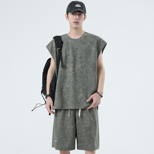 【特大码】【空气层】【DSY】大依优型大码圆领短袖背心T恤短裤套装夏季加肥加大肥佬休闲宽松透气上衣男士无袖夏装300斤 商品图3