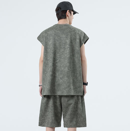 【特大码】【空气层】【DSY】大依优型大码圆领短袖背心T恤短裤套装夏季加肥加大肥佬休闲宽松透气上衣男士无袖夏装300斤 商品图4