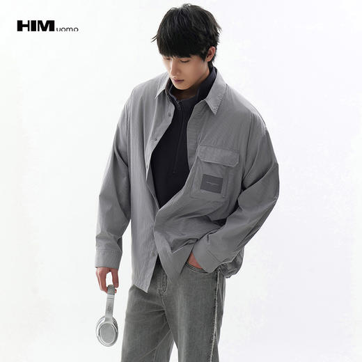 HIM漢崇 字母织唛工装口袋轻薄舒适休闲条纹衬衫外套男 2026春季 商品图0