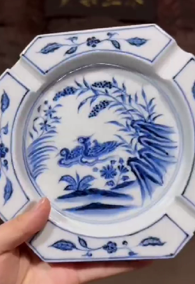 柴窑鸳鸯烟灰缸