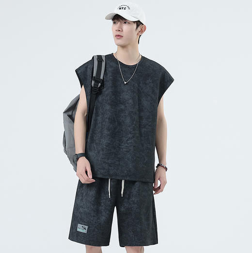 【特大码】【空气层】【DSY】大依优型大码圆领短袖背心T恤短裤套装夏季加肥加大肥佬休闲宽松透气上衣男士无袖夏装300斤 商品图0