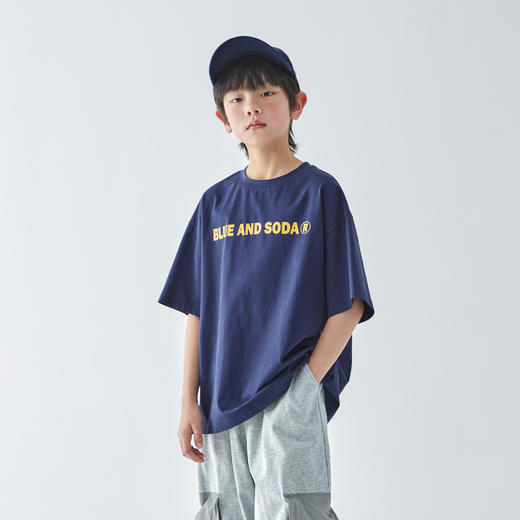 蓝汽水2025新款简约撞色字母印花短袖夏季Sorona凉感抗菌亲子T恤 商品图3