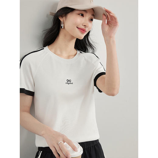 【专属特价】熙世界通勤运动风短袖T恤套装女2025夏季新款宽松休闲裤子两件套 商品图3