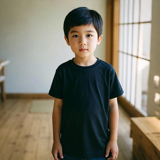 【儿童纯棉T恤】全棉儿童T恤纯色220G纯棉夏季打底T恤衫白色黑色男童女童 商品图6