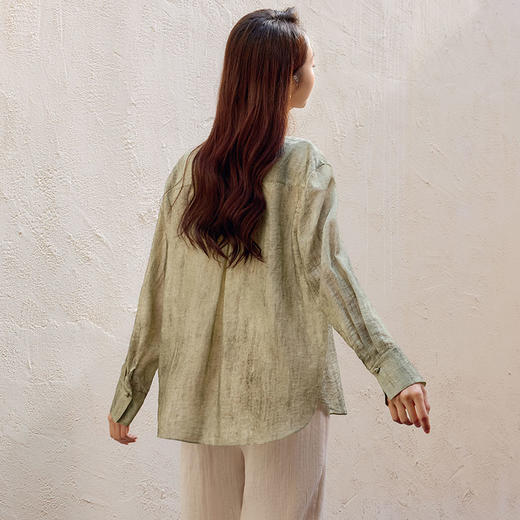 玳莎中式无领衬衫女士2025春季新款醋酸宽松慵懒复古国风印花外套  FA31309 商品图3