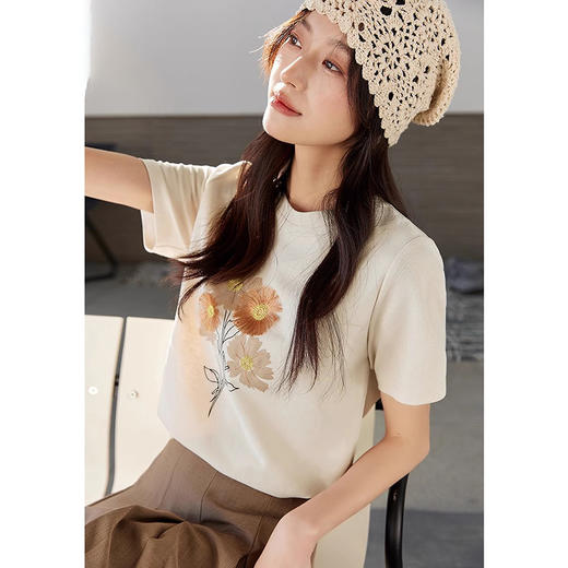夏季绣花T恤女短袖正肩休闲宽松舒适时尚印花上衣   SQ561 商品图1