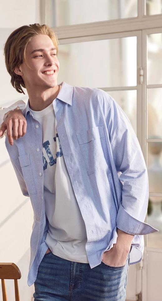 佐丹奴男装25年新款蔚蓝经典系列纯棉衬衫01045003 商品图4