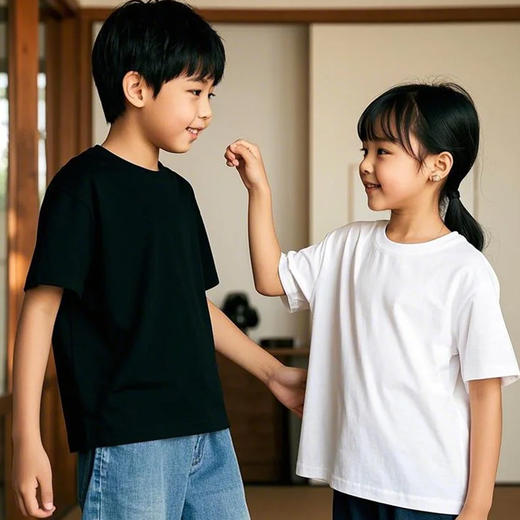 【儿童纯棉T恤】全棉儿童T恤纯色220G纯棉夏季打底T恤衫白色黑色男童女童 商品图1
