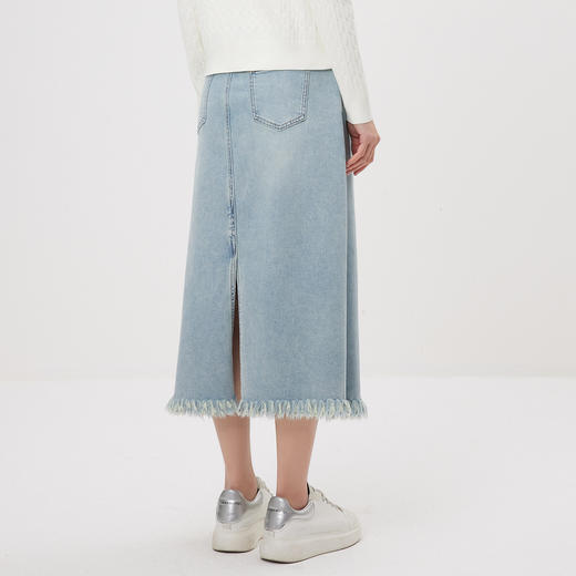 IEF/爱依服2025春季 韩系风通勤百搭磨边下摆设计牛仔长包裙N41274 商品图4