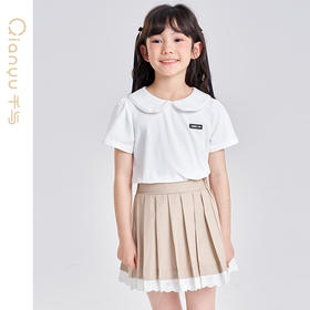 笛莎千与2025夏季新款女童气质娃娃领翻领短袖T恤