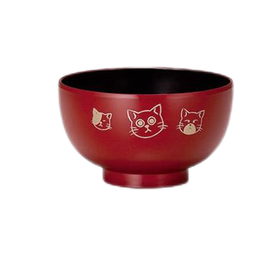 日本进口石田汤碗 调皮猫红色