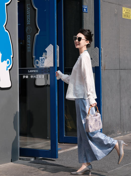 盛唐牡丹 |梅兰竹菊真丝冠乐绉偏襟上衣 商品图3