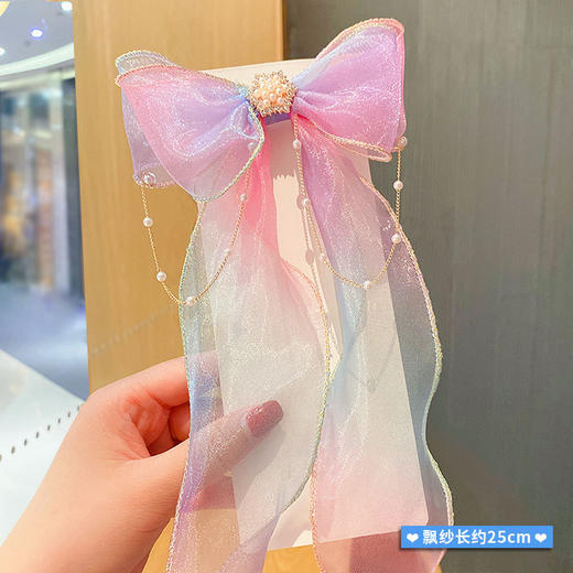 【超仙29.9任选2款！】儿童发夹 可爱小女孩彩虹蝴蝶结编发头饰 马尾辫飘带发卡 女童发饰 百搭款 仙气飘纱蝴蝶结发夹-QQ 商品图4