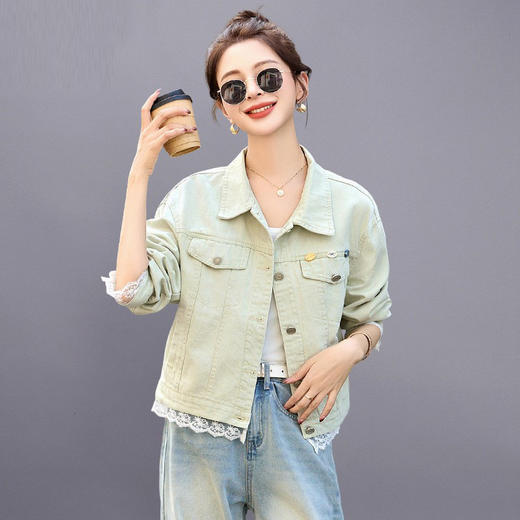 蕾丝花边牛仔外套女短款2025春季新款小个子休闲百搭洋气夹克上衣 商品图0