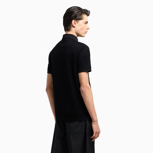 EMPORIO ARMANI 阿玛尼 男士字母小鹰徽标提花莱赛尔混纺针织短袖Polo衫 黑色 EM001283 AF10017 FC159 商品图2