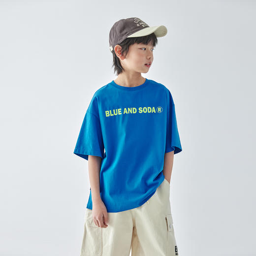 蓝汽水2025新款简约撞色字母印花短袖夏季Sorona凉感抗菌亲子T恤 商品图1