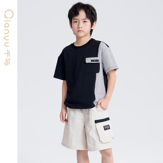 笛莎千与2025夏新款男童时尚撞色拼接短袖T恤 商品图1