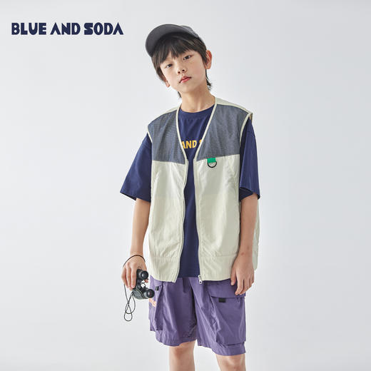 蓝汽水2025春夏款轻薄网布拼接马甲山系工装风肌理感百搭无袖上衣 商品图0