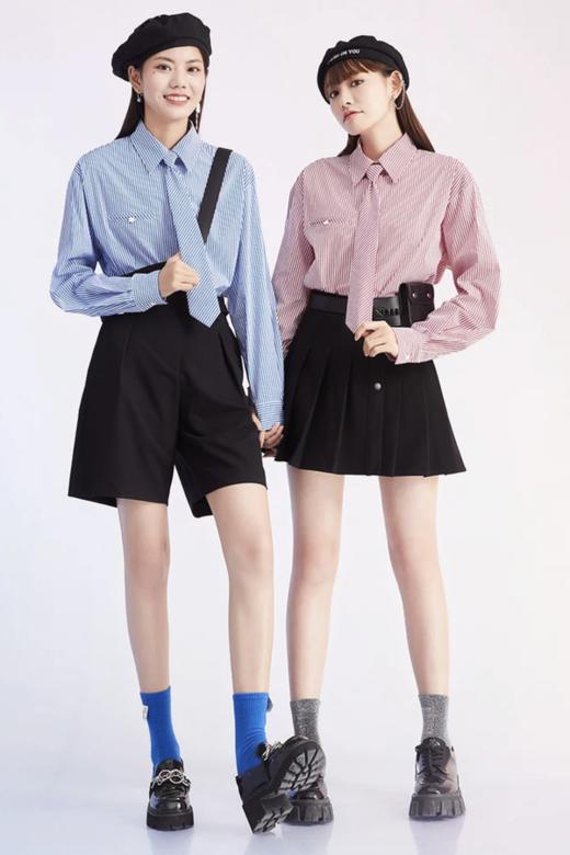 A21 宽松款红白条纹领带衬衫上衣 18004 商品图4