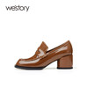 westory春秋季亮面纯色通勤粗高跟方头真皮乐福单鞋女71901 商品缩略图2