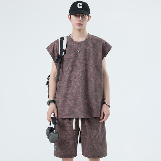 【特大码】【空气层】【DSY】大依优型大码圆领短袖背心T恤短裤套装夏季加肥加大肥佬休闲宽松透气上衣男士无袖夏装300斤 商品图6