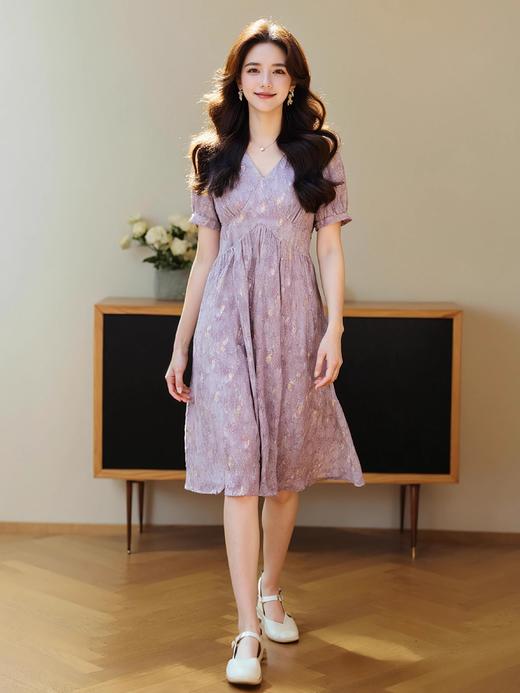 奢姿2025法式V领温柔风连衣裙女夏大码显瘦遮肚子雪纺裙气质长裙9932828184 商品图4