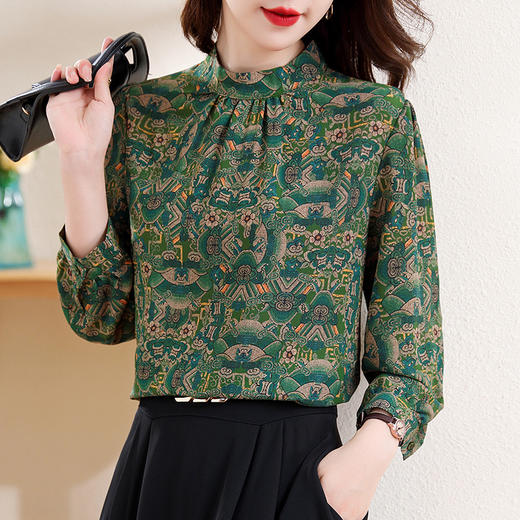 颜丹鬓绿雅致立领，时髦衬衫清新九分袖衬衫上衣KQL-E324N9067 商品图3